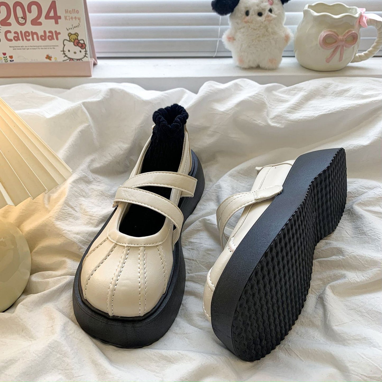 Seasonal New Japanese-style Versatile Height-increasing Leather Shoes For Women