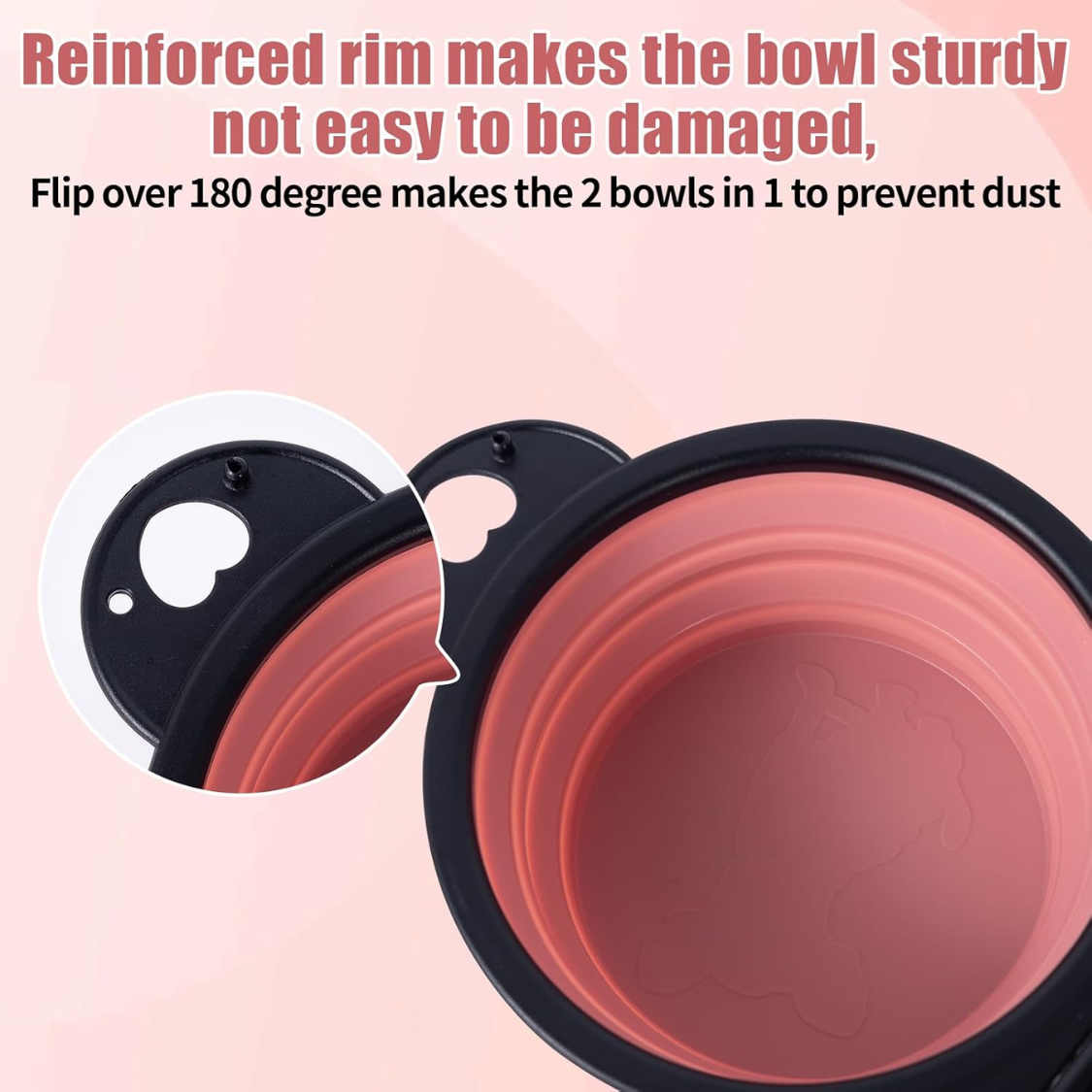 Collapsible Dog Dual Bowls Reinforced Rim 180 Degrees Flip Over Foldable Double Bowl With Lock Clips More Stable Dog Travel Bowls Pet Food Water Feeder