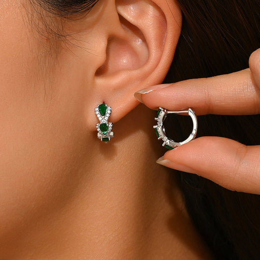 Cross-Border Hot Selling European American Earrings, Geometric Teardrop Hoop Ear Jewelry Inlaid Colorful Cubic Zirconia, Niche Light Luxury Women Ear Accessories