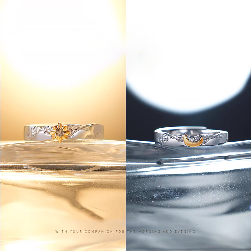 1 Pair 999 Sterling Silver Sun & Moon Couple Rings, Romantic Minimalist Promise Rings, Ideal Valentine's Day Gift For Lovers