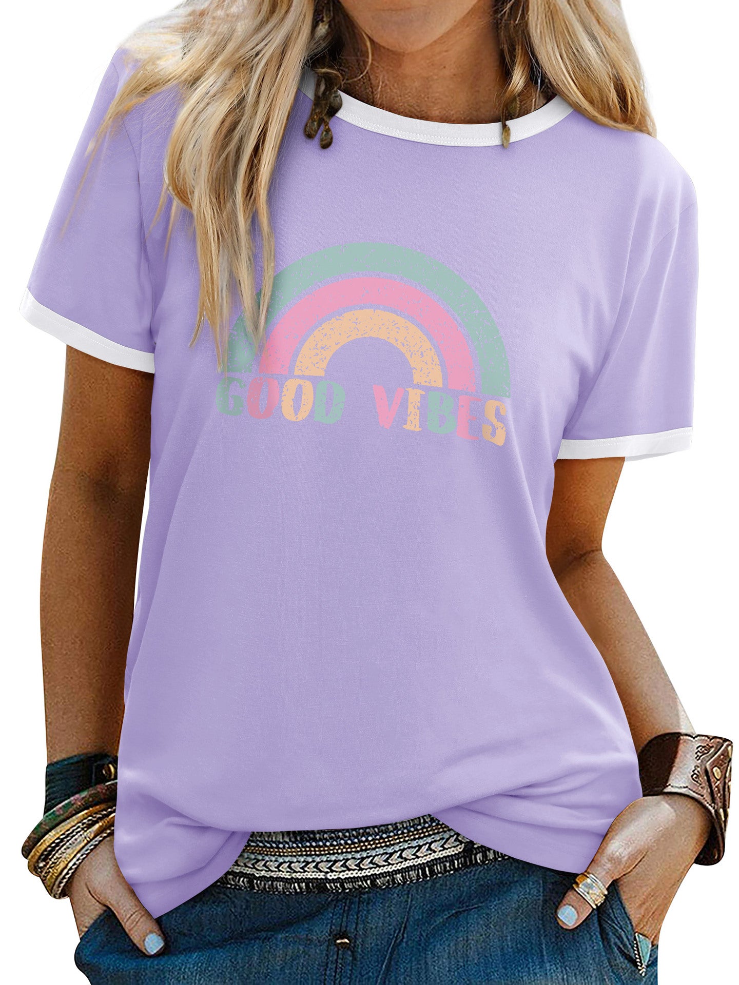 Womens Minimalist Printed Fashion Casual Short-sleeve