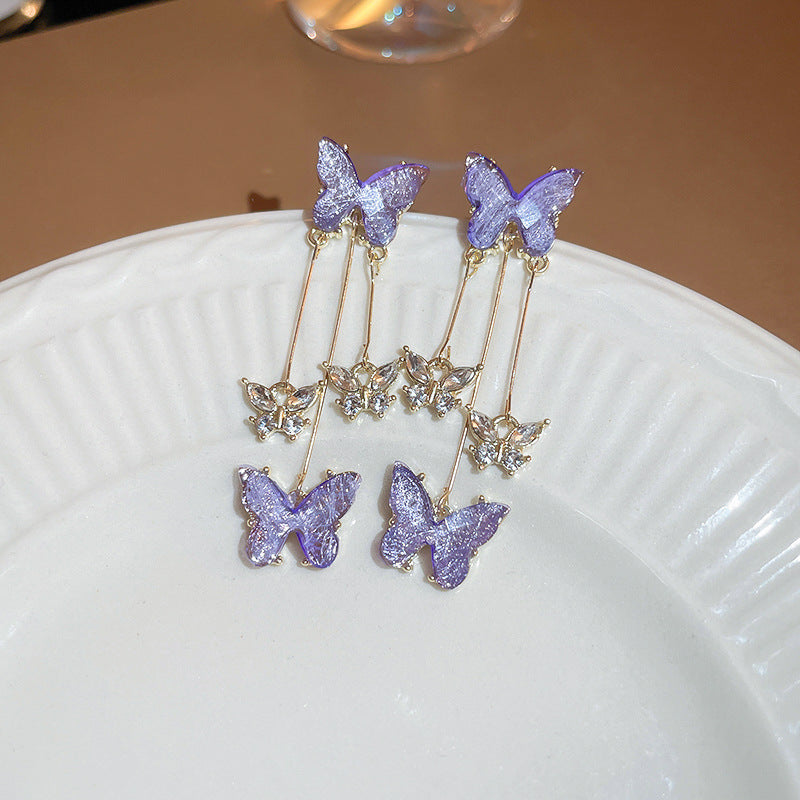 Purple Rhinestone Flower Earrings For Women Korean Style Crystal Luxury Elegant Versatile