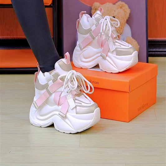Korean-style Versatile Color-block High-heeled Casual Sports Womens Shoes