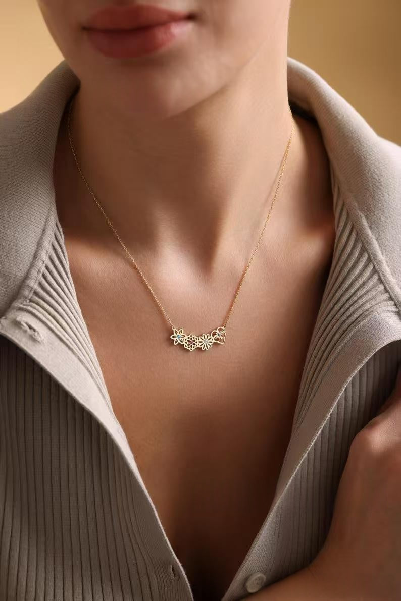 Fashion Birthstone Flowers Clavicle Chain Mother's Day