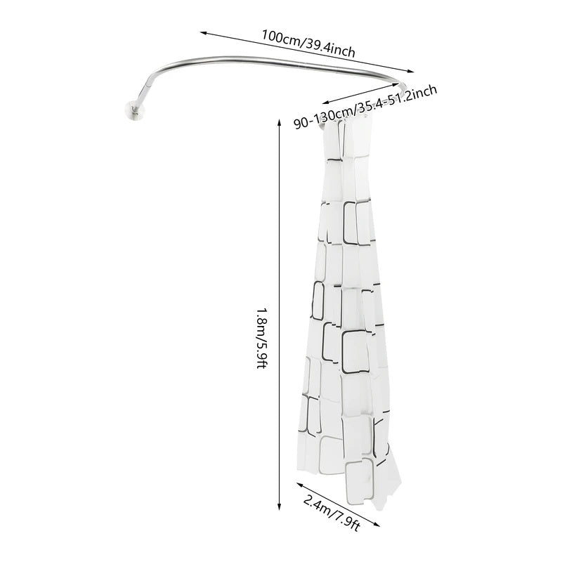 U Shape Shower Curtain Rod Retractable 0.9-1.3m Home Balcony Shower Room Shower Rod Curtain Bathroom Shower