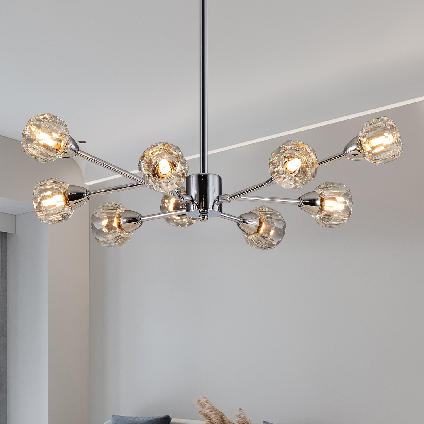 28  Modern Crystal Chandeliers, 9 Lights Chrome Chandelier For Living Room Bedroom, Dining Room Chandelier Over Table, Kitchen Light Fixtures Bulbs Not Included