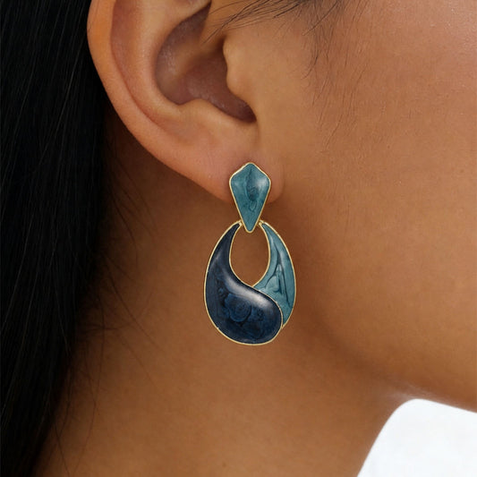 Hot Selling Cross-border Enamel Water Drop Earrings For Women, French Hepburn Style Geometric Ear Jewelry, Unique Niche Design Premium Texture Earrings