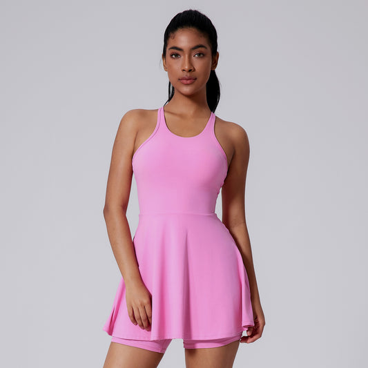 Brushed Nude Feel V-shaped Beauty Back Yoga Dress Anti-exposure Bottom Shorts