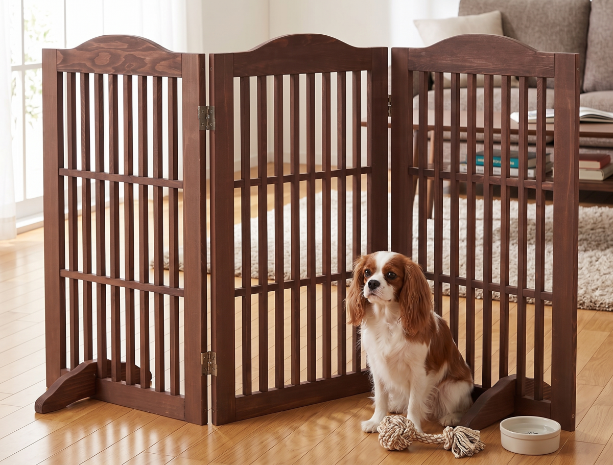 Wooden Freestanding Foldable Pet Gate for Dogs, 30 inch 3 Panels Step Over Fence, Dog Gate for The House, Doorway,