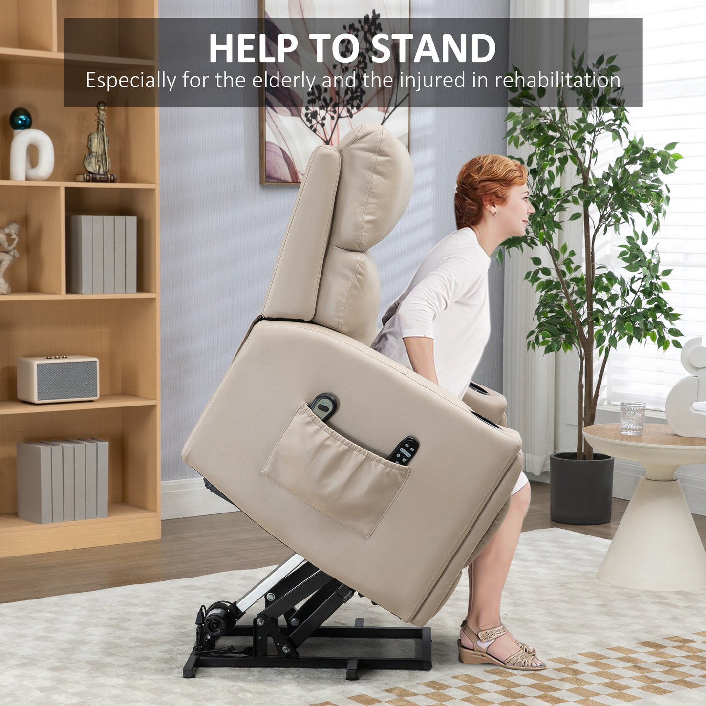 Electric Riser And Recliner Chair, With Massage And Heat - Beige