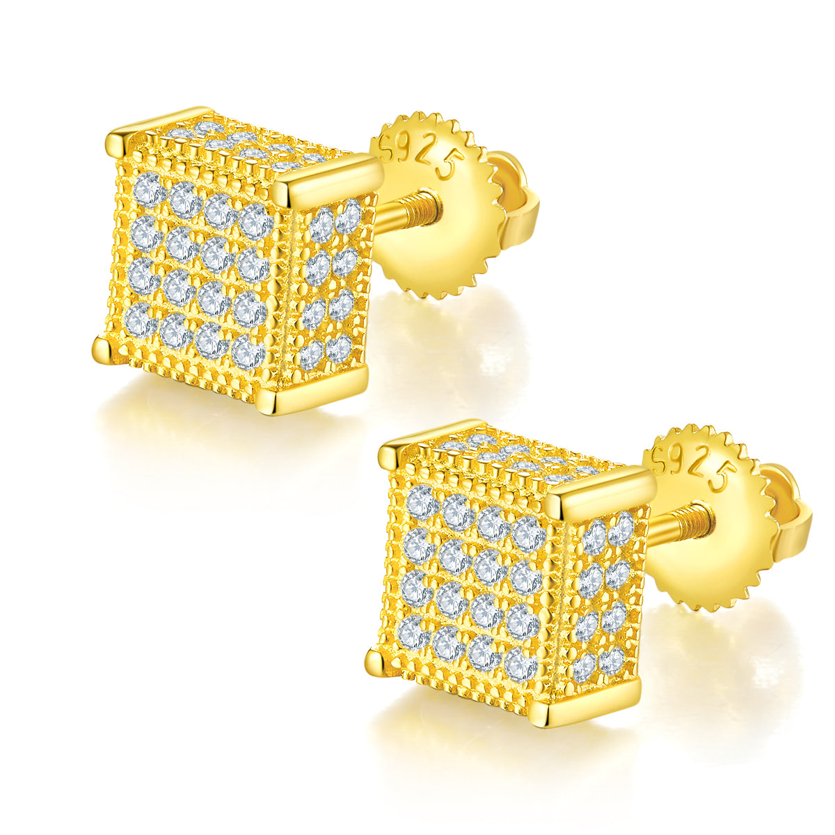 S925 Sterling Silver 96pcs D Color VVS1 Moissanite 3D Cube Stud Earrings 7.6mm Screw Back Hypoallergenic GRA Certified Gift Box