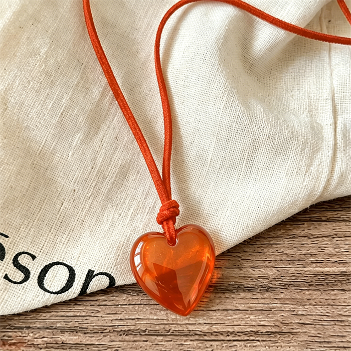 Y2K Puffy Glass Heart Pendant Necklace - Large Murano Style Heart Charm On Adjustable Cord - Cute Chunky Romantic Jewelry Gift For Women