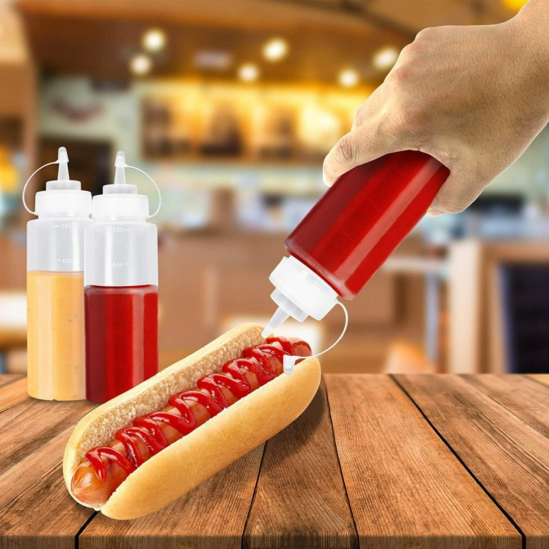 8 Pack Plastic Squeeze Sauce Bottles Kitchen Condiment Dispenser 500ml