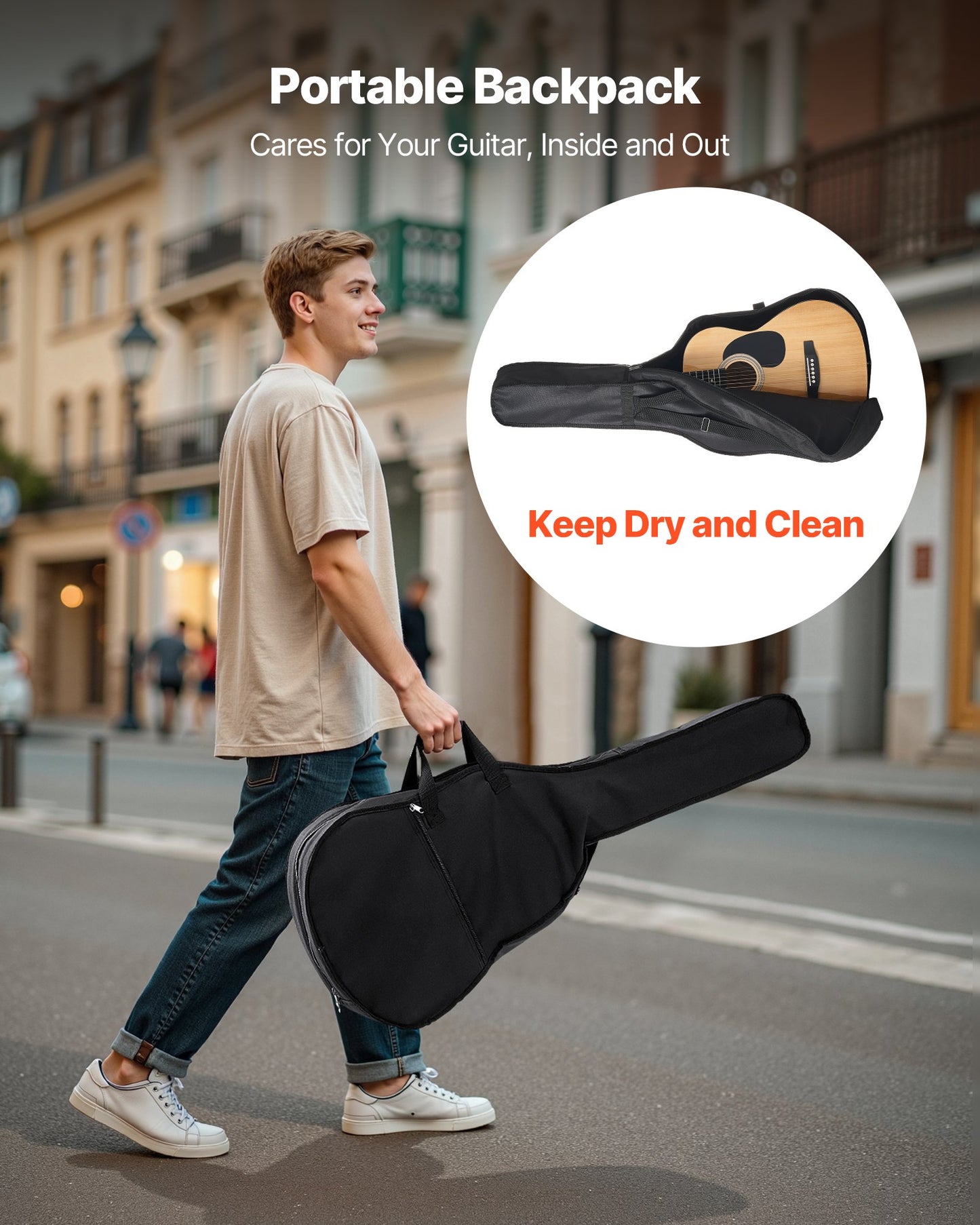 Dreadnought Acoustic Guitar, 39 In, 6-String Natural Solid Spruce Top Guitar, Portable Bundle With Gig Bag, Tuner, Strap, Steel Strings, Picks, Capo, Rosewood Fingerboard, For Beginner Adults