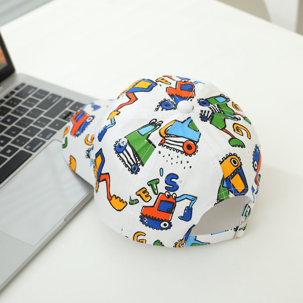 Doodle Cartoon Bulldozer And Car Patterns, Korean Version Trendy Children's Baseball Cap For Outdoor Travel And Leisure Activities