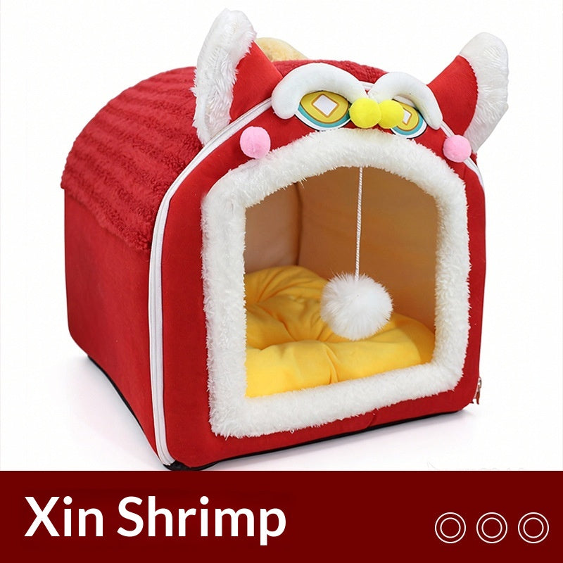 Removable And Washable Plush Warm Pet Bed With Full Enclosure