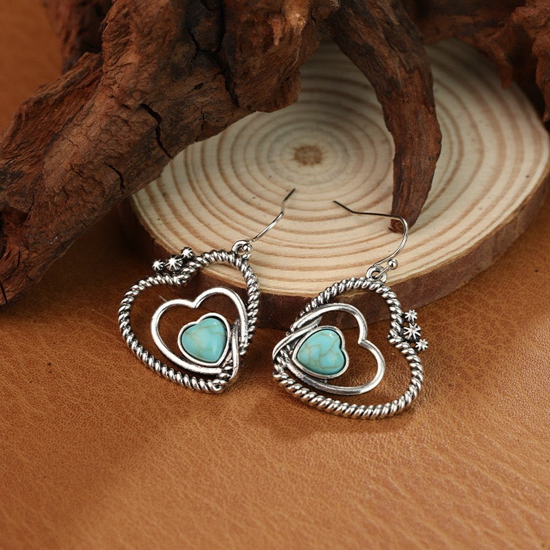 Retro Turquoise Teardrop Earrings For Women Leaf Studs Vintage Bohemian Ethnic Gift