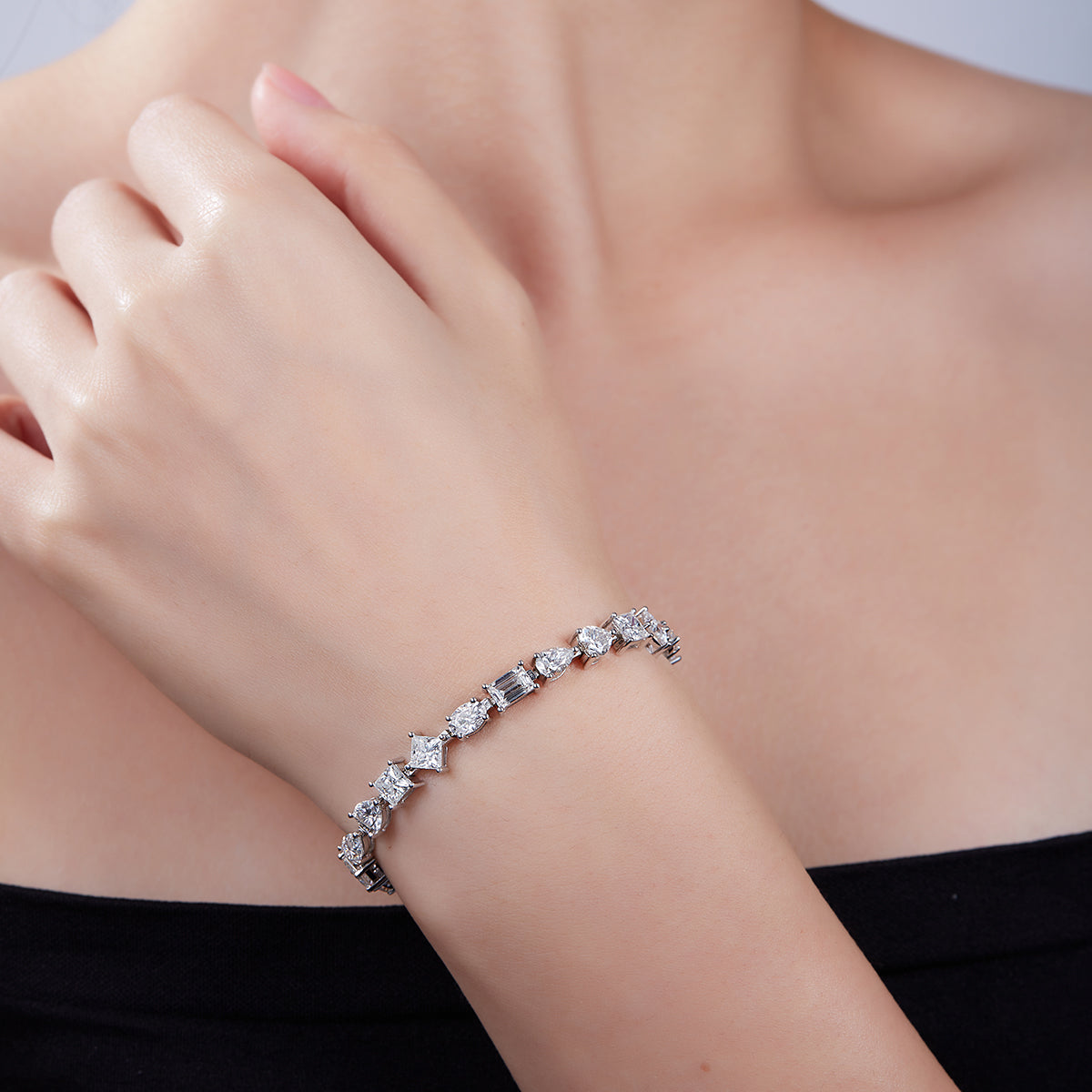 S925 Sterling Silver Mixed Cut Moissanite Tennis Bracelet D Color VVS1 GRA Certified 16-18-20cm Platinum Plated Gift Box