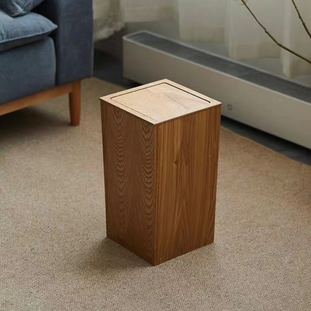 Household Wooden Trash Can With Lid For Bedroom Living Room And Office