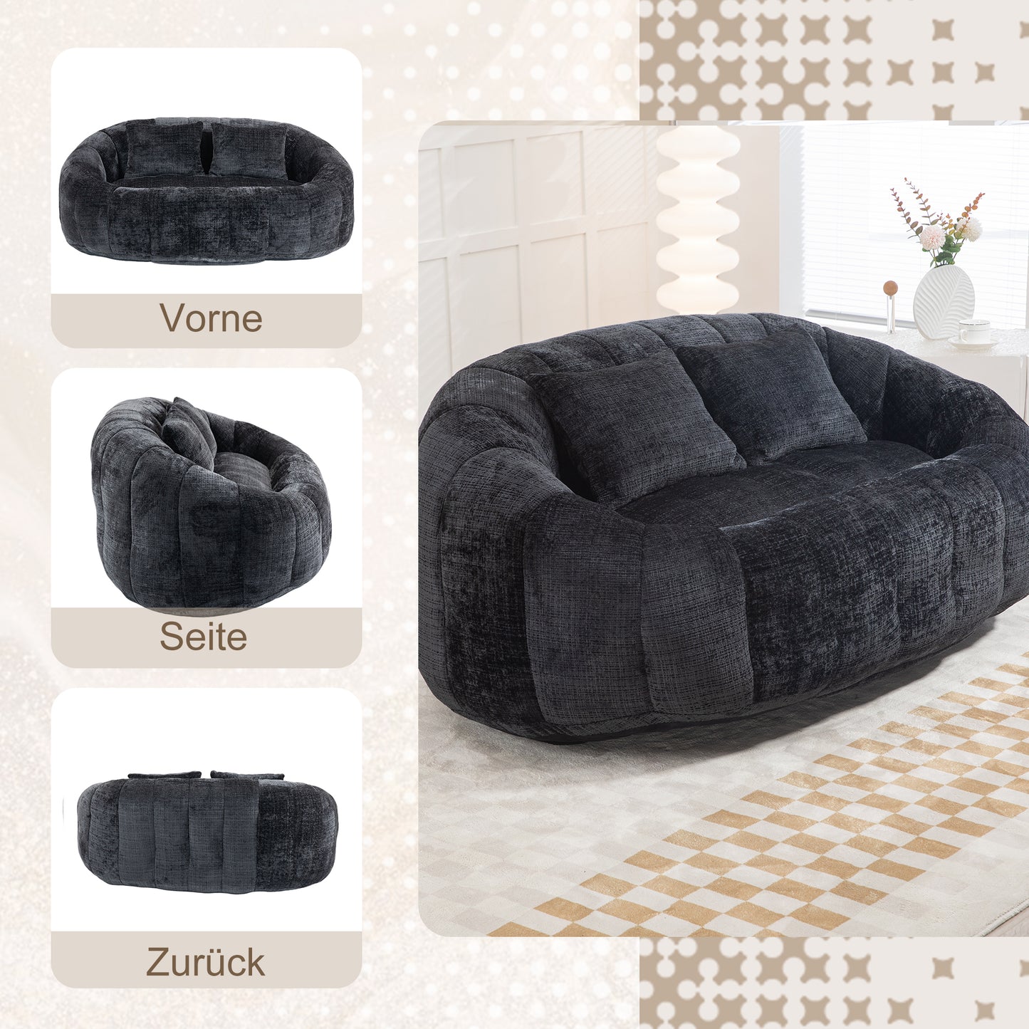 Bean Bag Sofa Lazy Sofa Durable Comfort Lounger High Back Bean Bag Chair Couch For Erwachsene Und Kinder, Indoor  Outdoor, Accent Floor Soft Lounge Chair Black Chenille