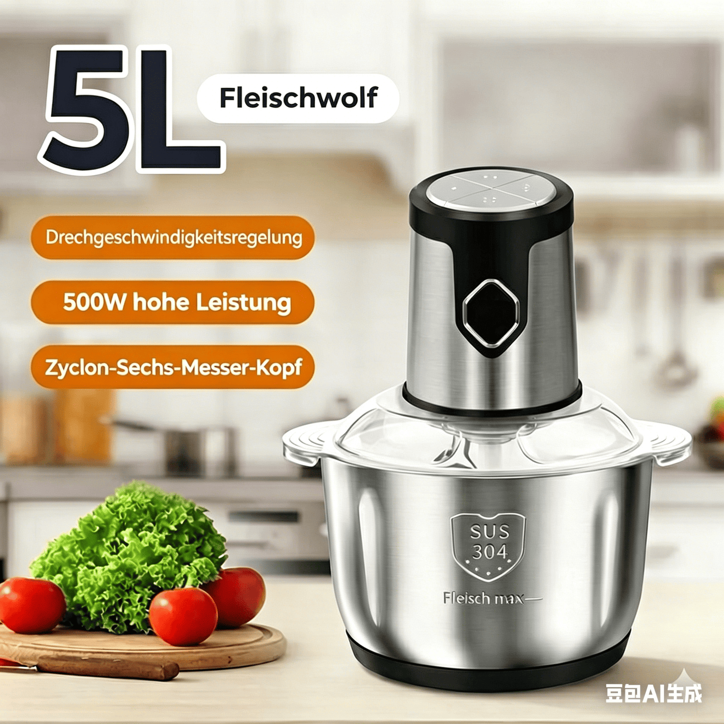 5L Stainless Steel Bowl Kitchen Meat Grinder Electric Meat Grinder Chopper