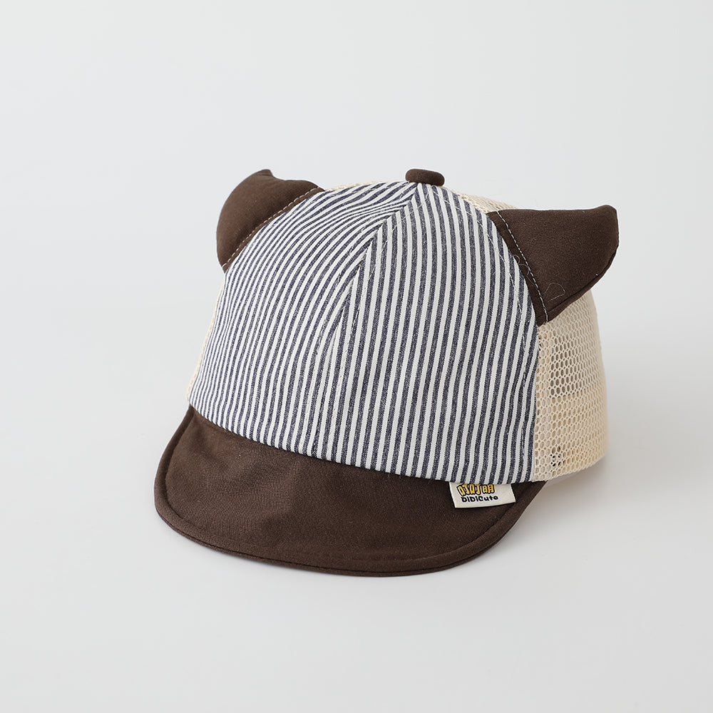 Children's Vertical Stripe Demon Horn Mesh Baseball Cap For Outdoor Picnics, Family Outings, Soft Brim, Sun Protection, Baby Hat