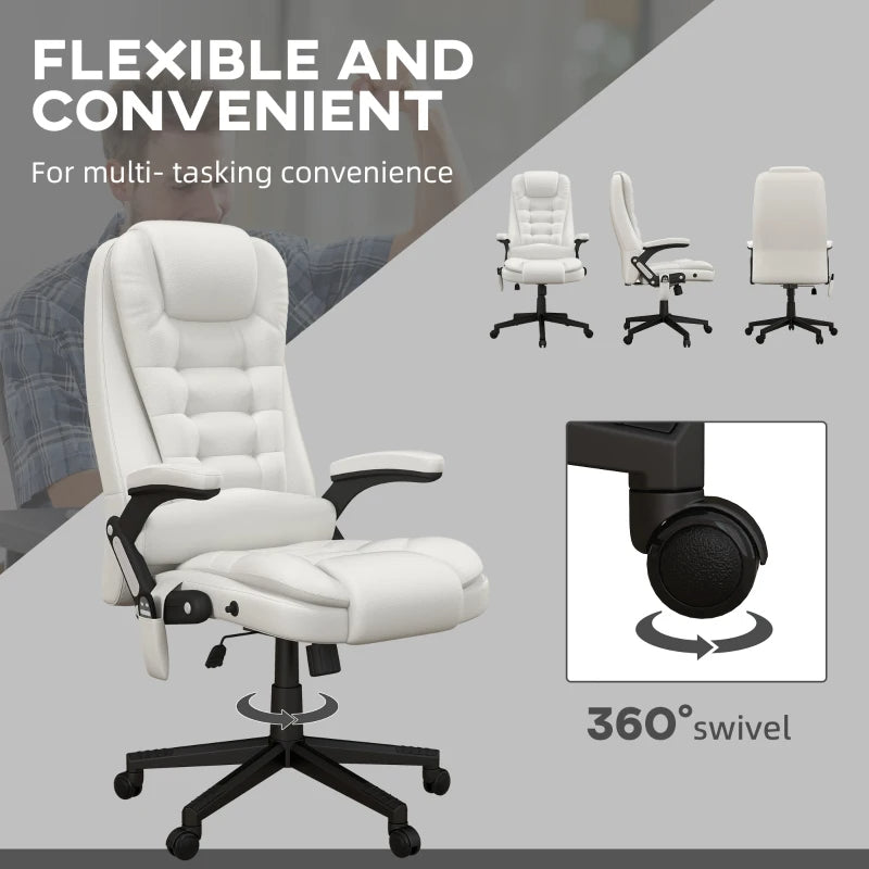 Massage Office Chair, Heated Reclining Computer Chair With 6 Vibration Points, Armrest And Remote, White