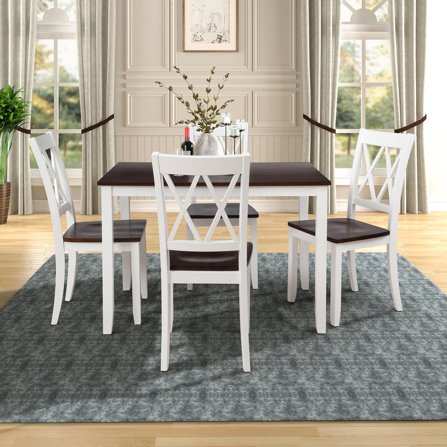 TOPMAx 5- Piece Dining Table Set Home Kitchen Table And Chairs Wood Dining Set  Espresso White