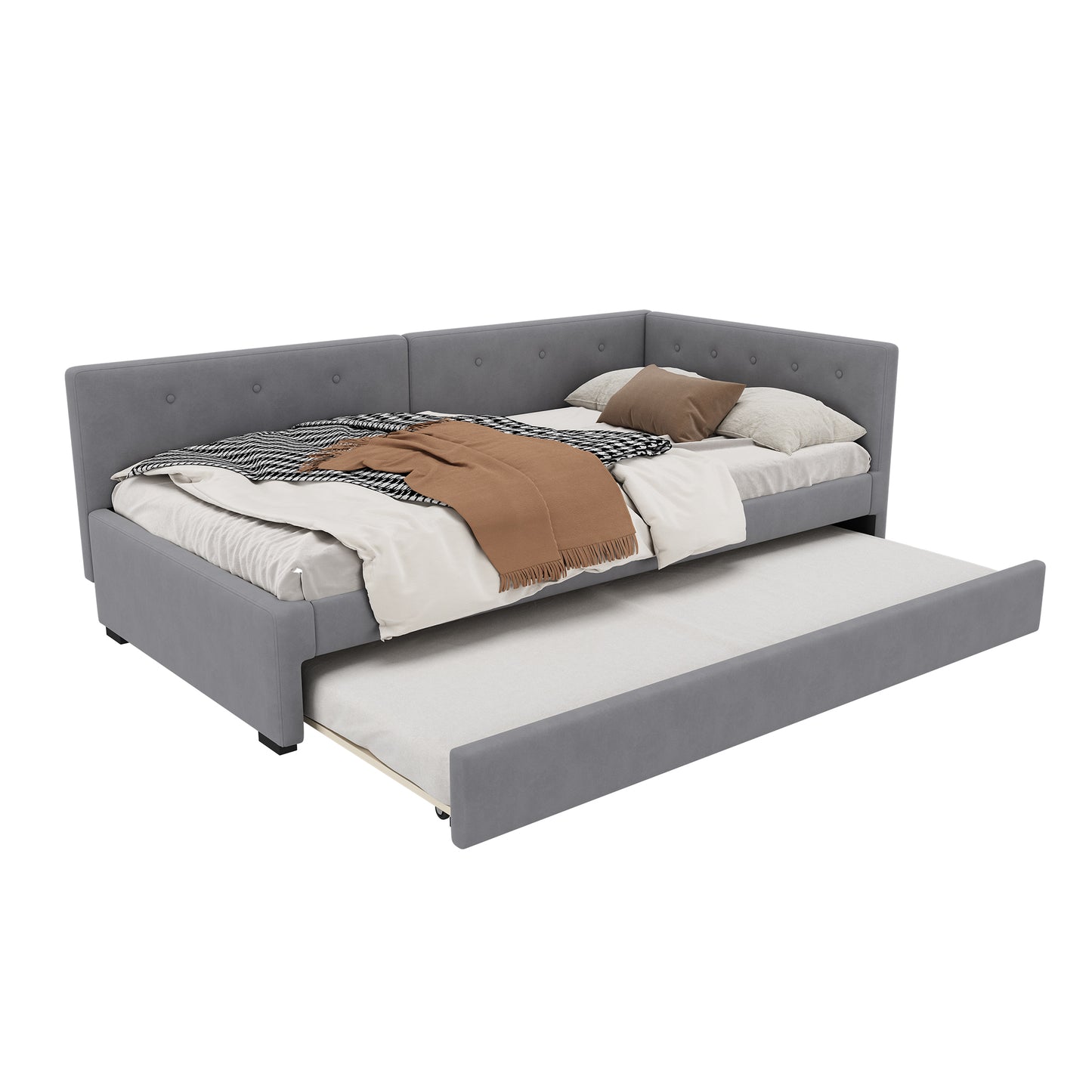 Daybed 90x200cm, Daybed With Rollaway Bed, Sofa Bed, Single Bed  Without Mattress , Minimalist Styling, Grey