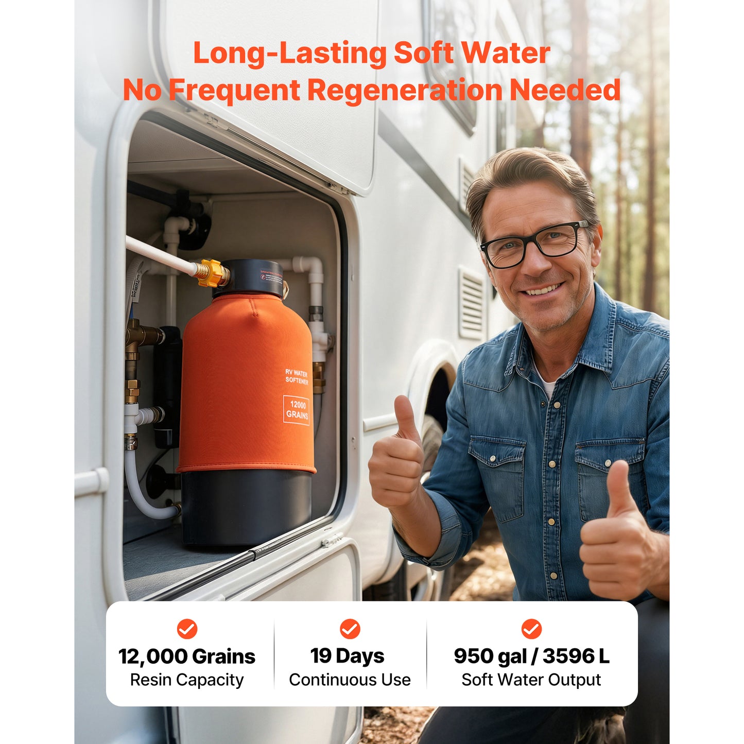 RV Water Softener, 12,000 Grain, Portable Water Softener System With NPT 3  4 Fittings, Food-Grade Resin, Quick Connect, Convenient For RVs, Trailers, Boats, Mobile Car Washing, Pressure Washing