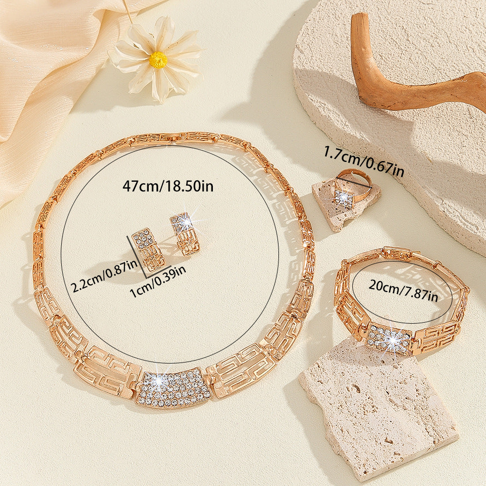 Cross-Border Gold Chain Set With European And American Style Diamond-Encrusted Four-Piece Set, Jewelry Accessories, Fashion Jewelry, Banquet Jewelry Factory