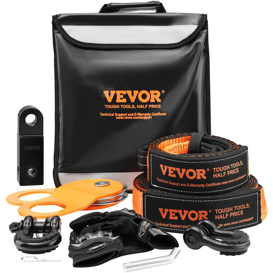 Off-Road Recovery Kit, 3" X 30', Heavy Duty Winch Recovery Kit With 30000 Lbs Tow Straps, 44092 Lbs D-Ring Shackles, Shackle Receiver, Snatch Block Pulley, Gloves, Storage Bag For ATV Jeep Truck