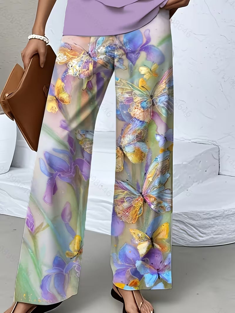 Digital-print Fashion Wide-leg Casual Pants For Island Vibes