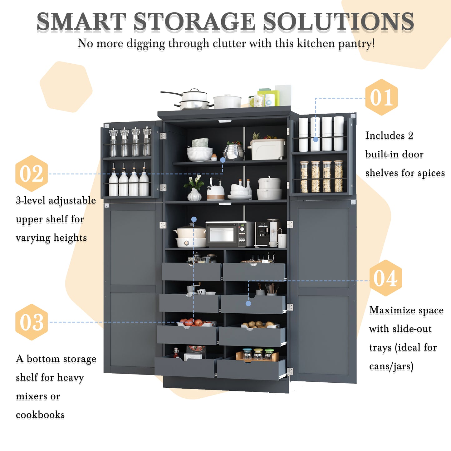 TOPMAx 35.5x17.6x70.9inch Freestanding Kitchen Pantry Cabinet  Tall Storage Cabinet With 4 Doors  2 Door Shelves  8 Pull- Out Trays And Adjustable Shelf For Dining Room  Gray
