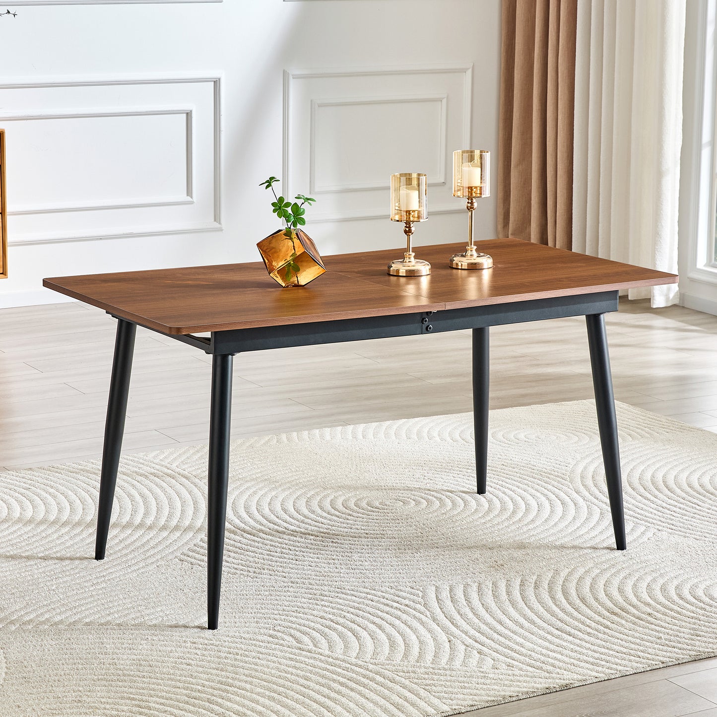 Rectangular Dining Table 190.5cm 150cm, Wood Look, Metal Legs, Kitchen Table For 6 8 People, Modern Industrial