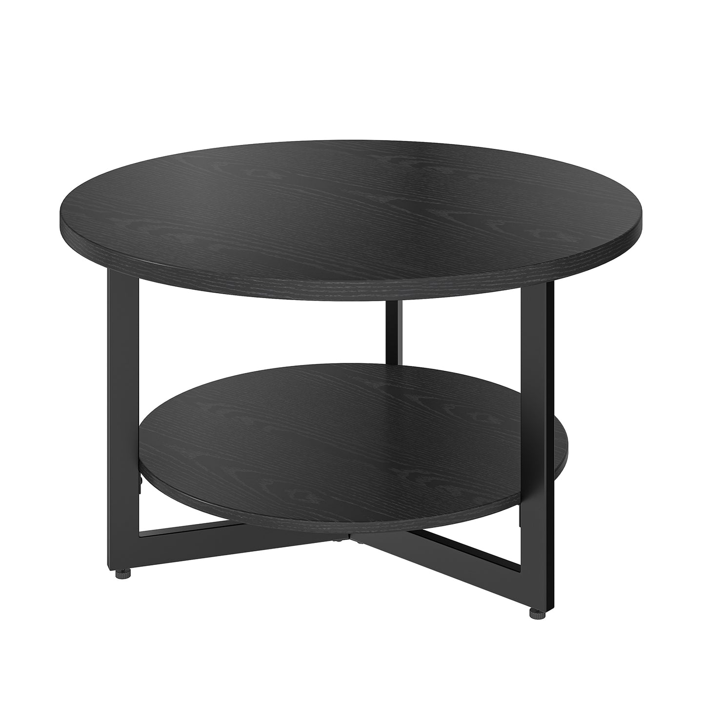 Coffee Table 31.5inch Black Industrial Modern 2 Tier Round Wood Center Table For Home Living Room