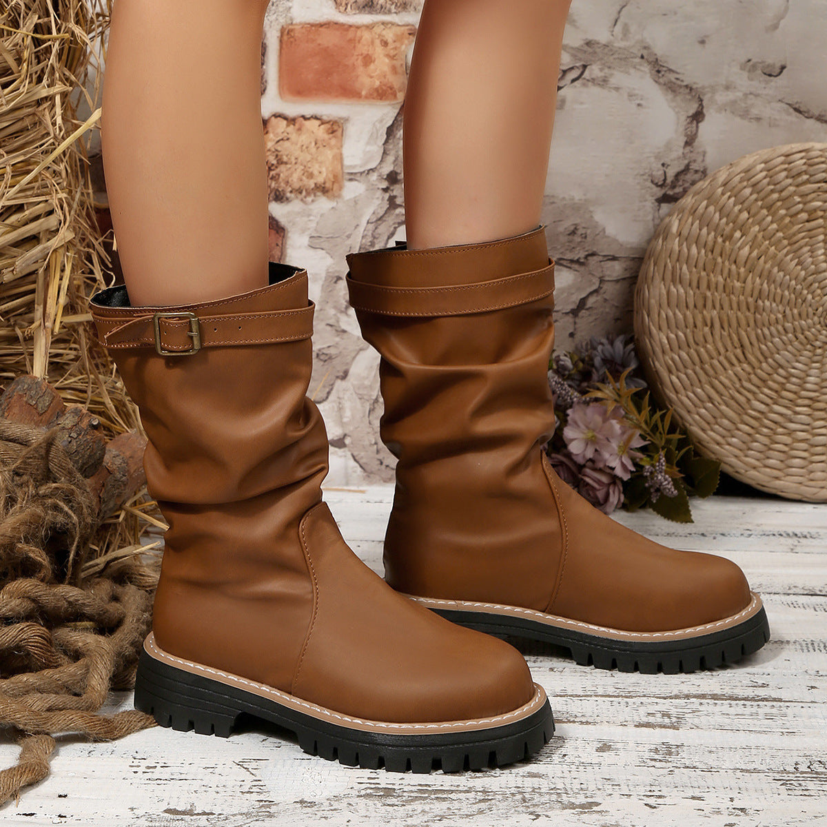 Korean-style Solid-color Fleece-lined Thermal Over-the-knee Boots For Fall And Winter