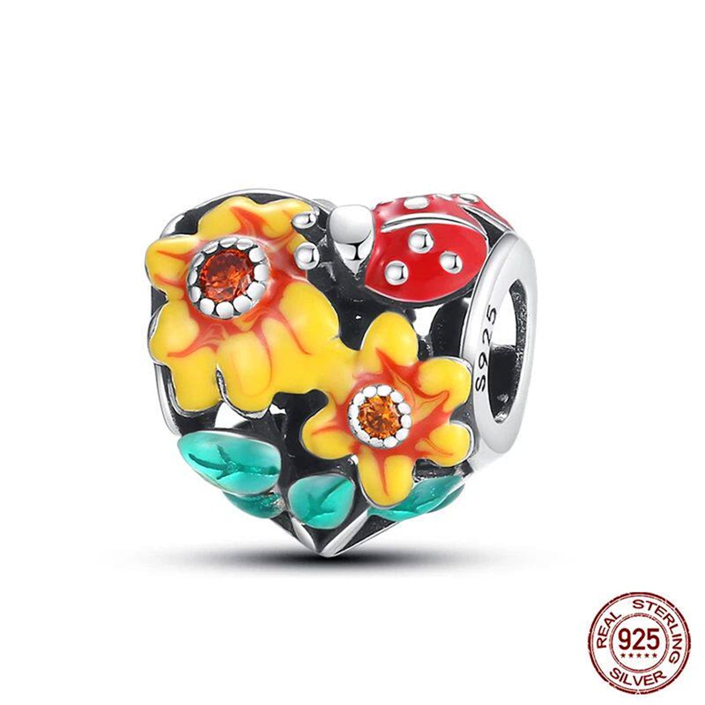New 925 Sterling Silver Fashion Golden Sunflowers Heart