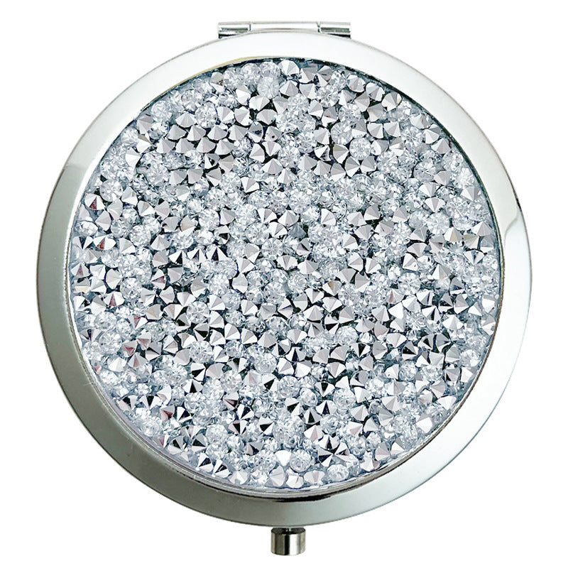 Crystal Stick-on Crystals Makeup Round Double-sided Portable Pocket Mirror