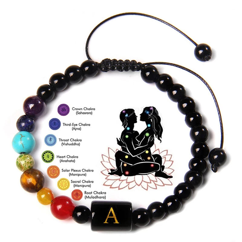 26-letter Seven-pulse Stone Yoga Bracelet Hand-woven