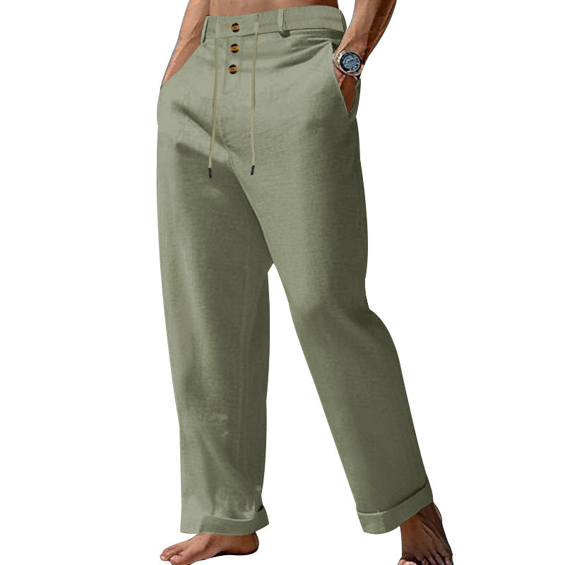 Mens SpringSummer New Fashion Straight-leg Cotton-Linen Casual Pants