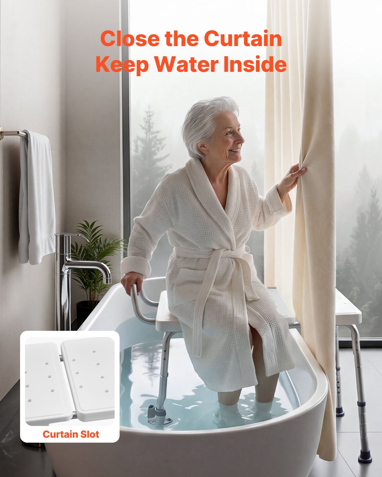 Tub Transfer Bench For Bathtub, 400 Lbs Capacity Heavy Duty Shower Chair With Arm, Backrest And Curtain Slot, Height Adjustable Shower Bench Bath Seat For Adults, Seniors, Elderly And Disabled