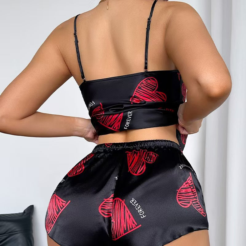 Women's Spring Summer Backless Camisole Two-Piece Set For Home Wear