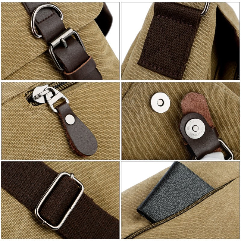 Men Canvas Leather Bag Messenger Satchel Military Travel Cross Body Shoulder Bag