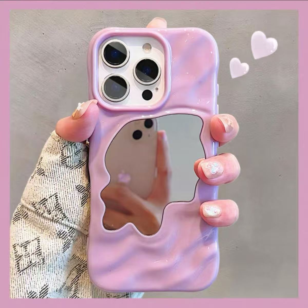 Electroplated Ripple Mirror Makeup Mirror Protective Case