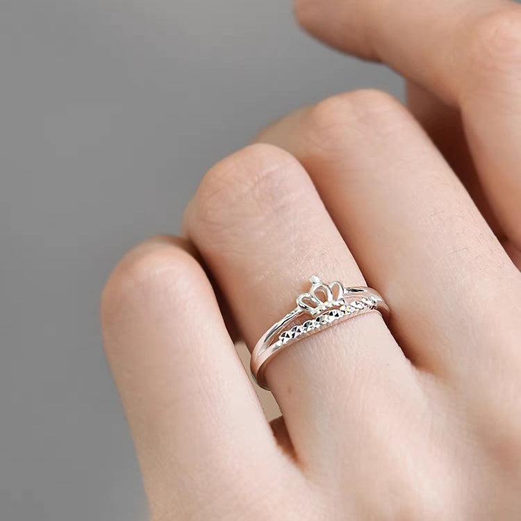 1 Piece 999 Sterling Silver Crown CZ Stackable Ring, Delicate Princess Style, For Daily Wear & Valentine's Gifts