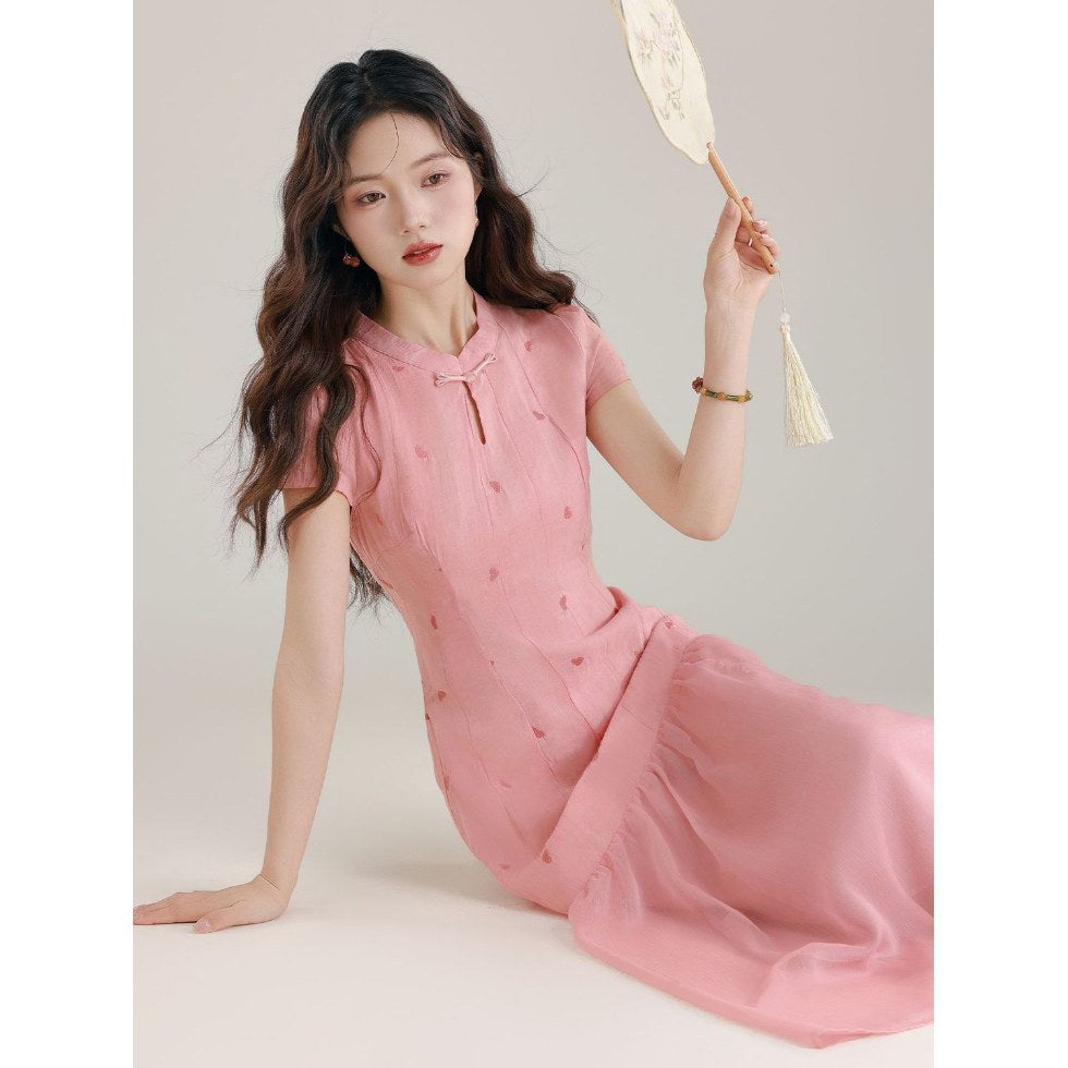 Womens New Chinese-Style Spliced Fake Two-Piece Dress