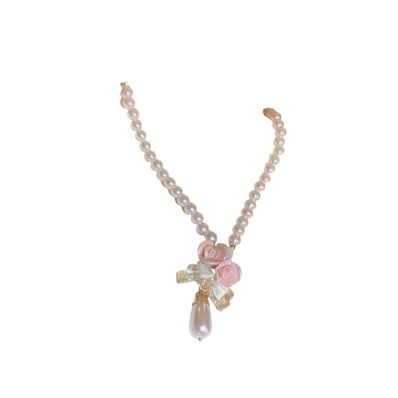 Ceramic Flower Water Drop Pearl Ear Hook Sweet Beauty