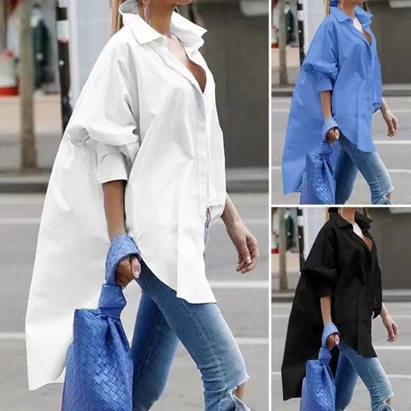 Womens Fashion Plus-Size Lapel Loose-Fit Shirt