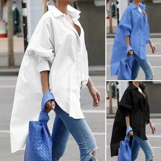 Womens Fashion Plus-Size Lapel Loose-Fit Shirt